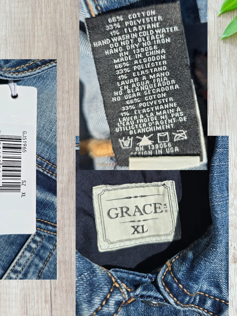 GRACE In LA Longhorn Embroidered Distressed Denim Jacket Youth XL New With Tags